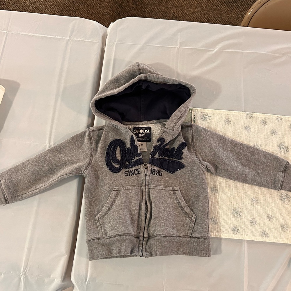 OshKosh B'gosh Toddle Size 3T Gray Full Zip Hoodie Sweatshirt Kidcore Preppy